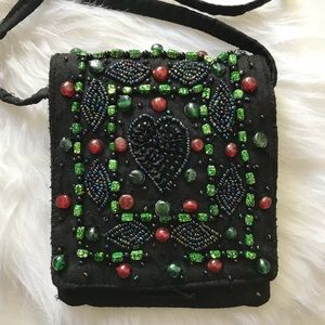 BLACK BEADED MINI CROSSBODY BAG